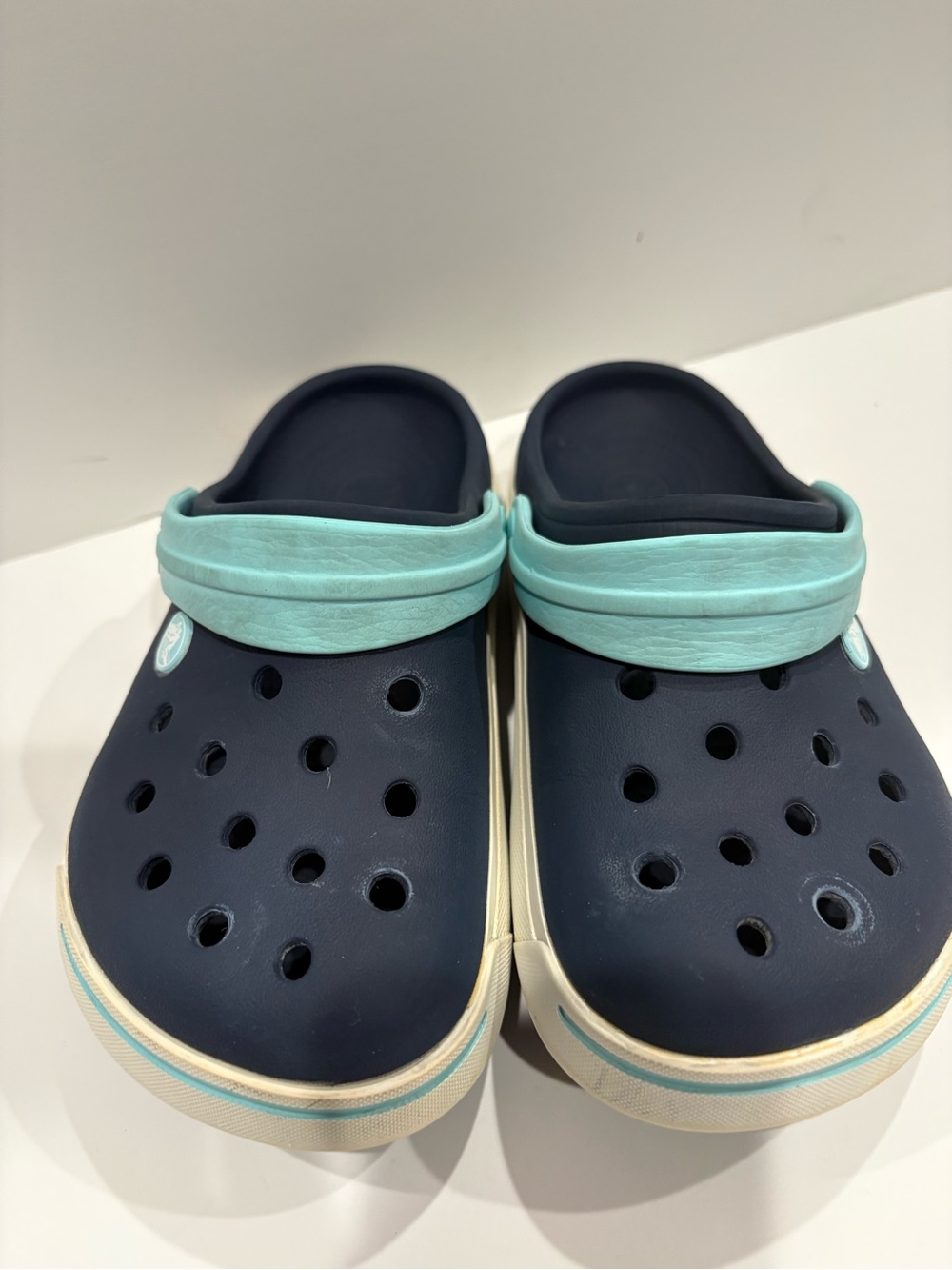 Kids Navy and Ice Blue Slip-On Crocs EVA Clog / Sandals size J3